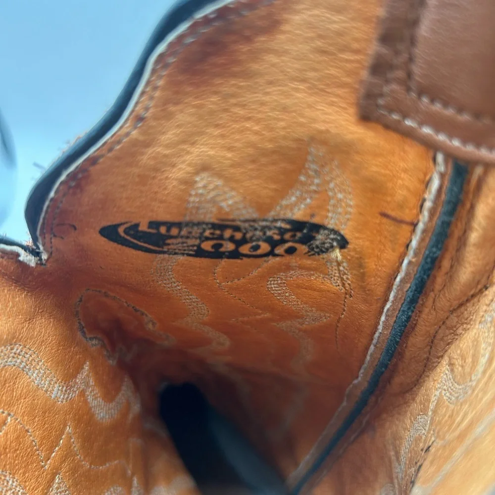 Lucchese 2000 Women’s Cowgirl Western Boots Brown Camel Leather Size 7 Scalloped - Picture 15 of 17